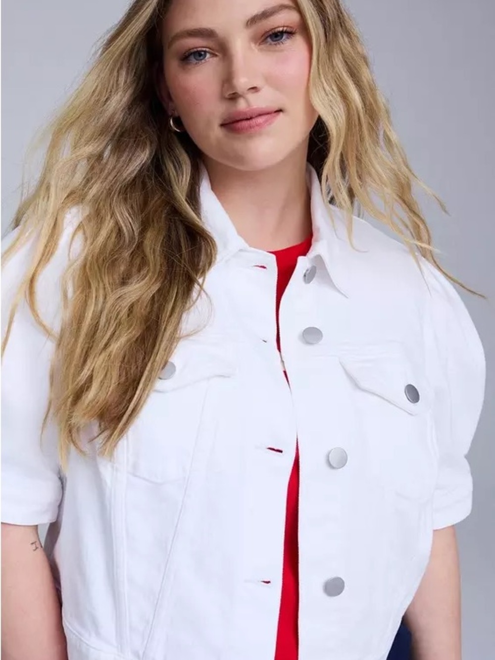 Torrid Belle Isle White Denim Puff Sleeve Cropped Jacket Size 2 (2X)